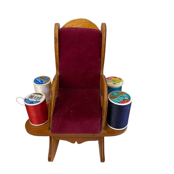 Vintage ROCKING CHAIR Pin Cushion Handmade Spool Holder Caddy 9"H x 8.5"D x 7"W - Picture 7 of 7